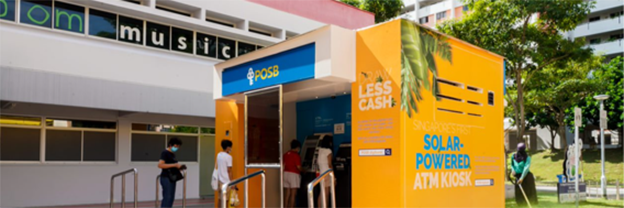 DBS/POSB launched Singapore’s first solar-powered ATM kiosk, where 30% of the kiosk’s annual energy consumption comes from self-generated solar energy.